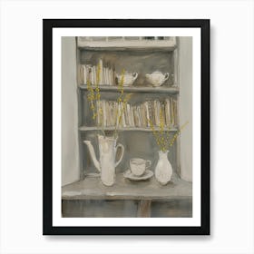 Bookcase With Yellow Flowers Art Print