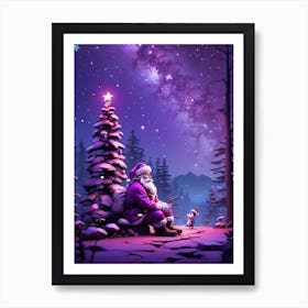 Santa Claus And Christmas Tree Art Print