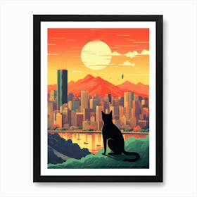 Seoul, South Korea Skyline With A Cat 3 Art Print