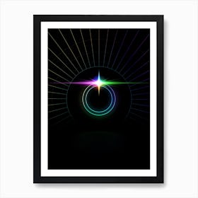 Neon Geometric Glyph in Candy Blue and Pink with Rainbow Sparkle on Black n.0189 Art Print