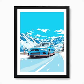 A Mitsubishi Lancer Evolution In The Route Des Grandes Alpes Illustration 3 Art Print