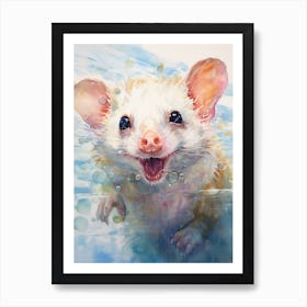 Light Watercolor Painting Of A Swimming Possum 1 Art Print