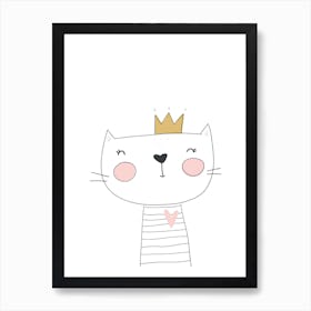 Cute White Cat with Crown Art Print