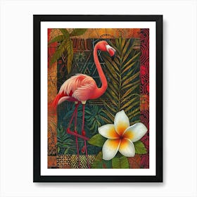 Greater Flamingo And Tiare Flower Boho Print 3 Art Print