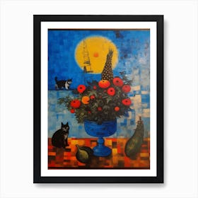 Delphinium With A Cat2 Surreal Joan Miro Style  Art Print