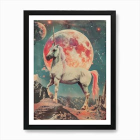 Pastel Unicorn In Space Retro Collage 1 Art Print