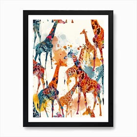 Giraffe Watercolour Colourful Pattern 1 Art Print