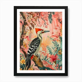 Floral Animal Painting Woodpecker 1 Art Print