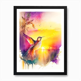 Hummingbird At Sunrise Cute Neon2 Art Print