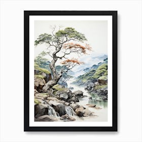 Sounkyo Gorge In Hokkaido, Japanese Brush Painting, Ukiyo E, Minimal 1 Poster