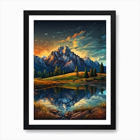 Landscape With Mountains And Lake Art Print