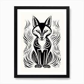 Linocut Fox Abstract Line Illustration 13 Art Print