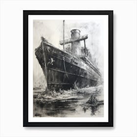 Titanic Ship Wreck Charcoal Sketch 4 Art Print