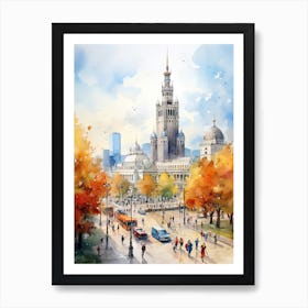 Warsaw Poland In Autumn Fall, Watercolour 2 Art Print
