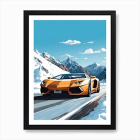 A Lamborghini Aventador In The Route Des Grandes Alpes Illustration 1 Art Print
