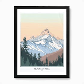 Mount Diablo Usa Color Line Drawing 5 Poster Art Print