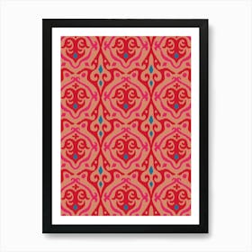 JAVA Boho Ikat Woven Texture Style in Exotic Red Pink Blue on Blush Sand Art Print