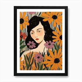 Woman With Autumnal Flowers Black Eyed Susan 1 Art Print