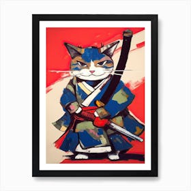 Cat Samurai In Fauvist Matisse Japanese Style  1 Art Print