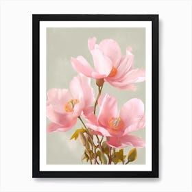 Magnolia Flowers Acrylic Painting In Pastel Colours 1 Art Print