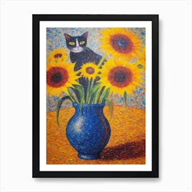 Iris With A Cat 3 Pointillism Style Art Print
