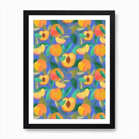 Peachy Nectarines - Bright Blue Art Print