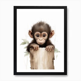 Watercolour Jungle Animal Baby Chimpanzee 3 Art Print