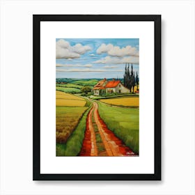 Green plains, distant hills, country houses,renewal and hope,life,spring acrylic colors.32 Art Print