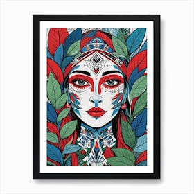 Folk Abstract Face Illustration 3 Art Print (6) Art Print