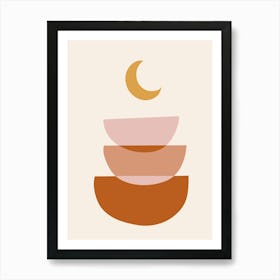 Boho Moon Wall Art Print Orange Pink Abastract Flat Scandi Design A Art Print