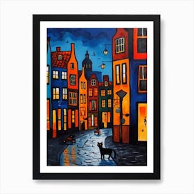 Painting Of Amsterdam With A Cat In The Style Of Surrealism Miro Style 4 Art Print