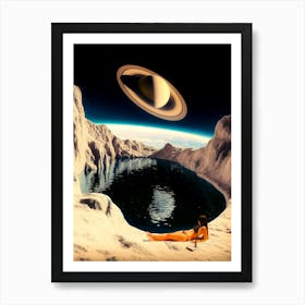 Saturn Over Moon Pool Art Print