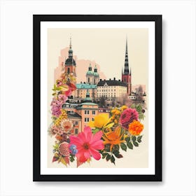 Stockholm   Floral Retro Collage Style 3 Art Print