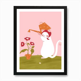 Cat Gardening - Floral Cat - Kitsch Retro Car Art Print
