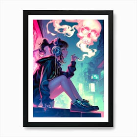 Anime Girl Smoking A Cigarette Art Print