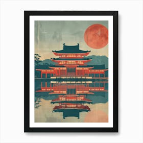 Castle On The Lake In Japan At Sunset Art Print