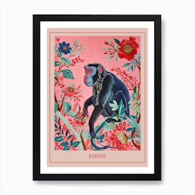 Floral Animal Painting Baboon 4 Poster Art Print