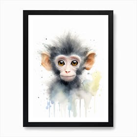 Watercolour Jungle Animal Baby Baboon 1 Art Print