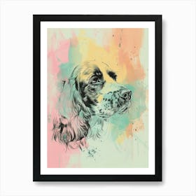 Springer Spaniel Dog Pastel Line Illustration  3 Art Print