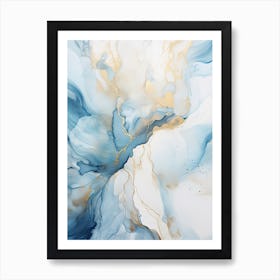Light Blue, White, Gold Flow Asbtract Painting 3 Art Print