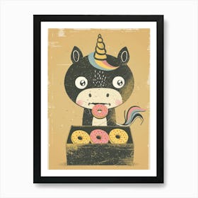 Unicorn Eating Rainbow Sprinkled Donuts Muted Pastels 3 Art Print