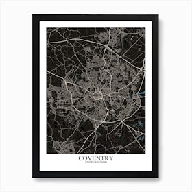 Coventry Black Blue Map Art Print