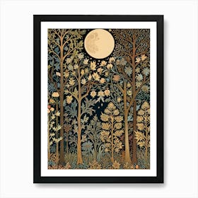 William Morris Style Moonlight In The Forest 2 Art Print