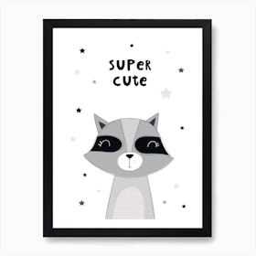 Scandi Super Cute Raccoon Art Print