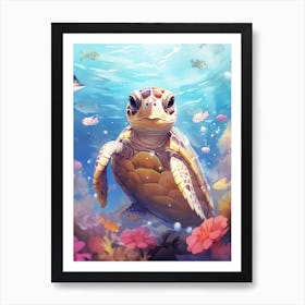 Curious Hawksbill Turtle Art Print