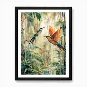 Two Birds In A Botanical Garden Canvas Print Art Print