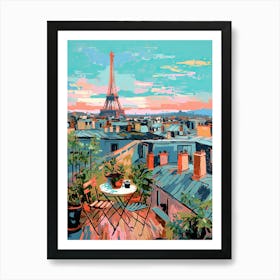 Rooftop Of Paris Eiffel Tower Travel Housewarming France Painting Art Print