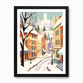 Vintage Winter Travel Illustration Quebec City Canada 2 Art Print