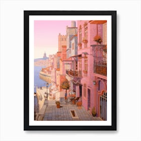 Porto Portugal 3 Vintage Pink Travel Illustration Art Print