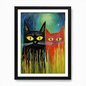 Colourful Cats In The Long Grass 1 Art Print